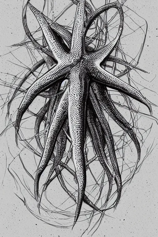 Image similar to portrait of hollow starfish, in the style of Greg Broadmore and Arthur Rackham,trending on artstation, light lighting side view,digital art,surrealism ,macro,blueprint ,vaporwave ,