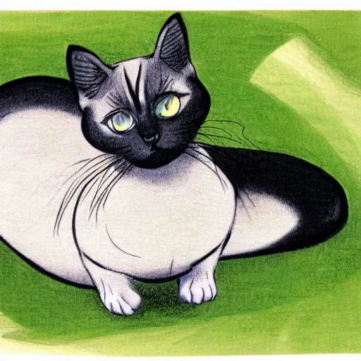 Prompt: an illustration of a siamese cat, by ken sugimori in 1 9 9 8.