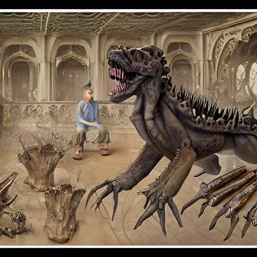 Image similar to realistic detailed discovery of disosaur bones aykut aydogdu, jon van eyck, amano, jennifer healy, ann long, and mark brooks, art nouveau, victorian, neo - gothic, gothic, storybook concept design