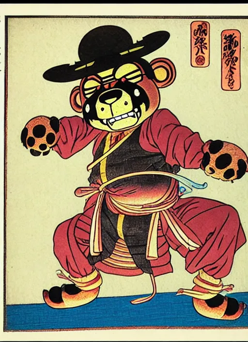 Image similar to freddy fazbear as a yokai illustrated by kawanabe kyosai and toriyama sekien