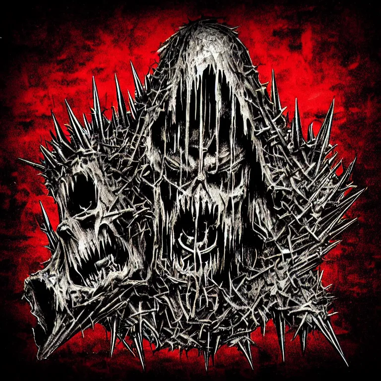 Prompt: heavy trash metal spiky dark creepy dark dirty grungy satanic logo word