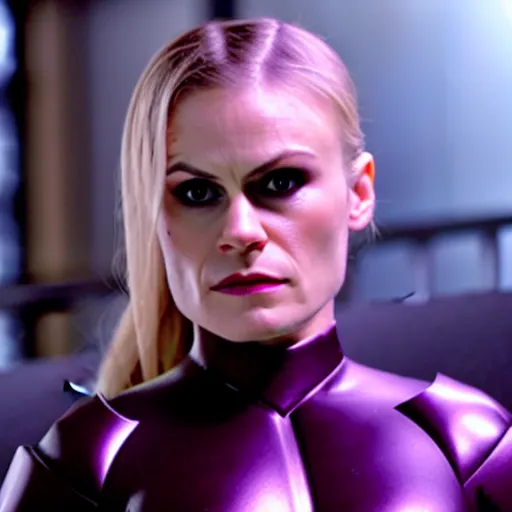 Image similar to anna paquin as a super villain, 4 k, cinematic, action scene, soft light