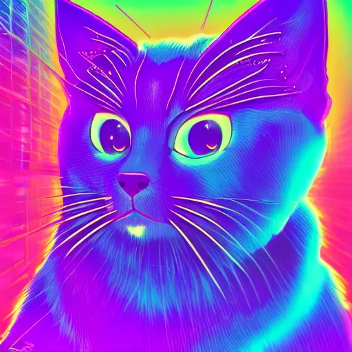 Image similar to a beautiful ultradetailed anime cat, portrait, vaporwave, synthwave, neon, vector graphics, cinematic, volumetric lighting, f 8 aperture, cinematic eastman 5 3 8 4 film, photorealistic, anime art wallpaper 4 k