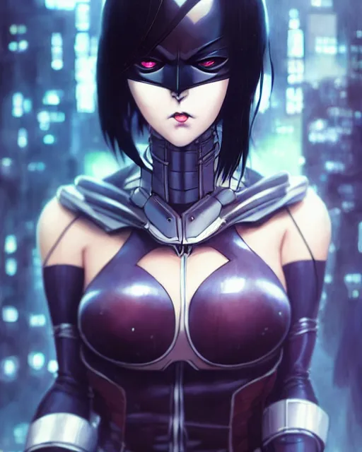 Image similar to portrait anime batman cosplay girl cute - fine - face, pretty face, realistic shaded perfect face, fine details. anime. realistic shaded lighting by katsuhiro otomo ghost - in - the - shell, magali villeneuve, artgerm, rutkowski jeremy lipkin and giuseppe dangelico pino and michael garmash and rob rey