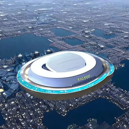 Image similar to a futuristic stadium floating in space