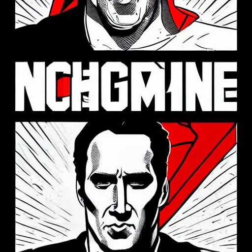 Prompt: Nicholas Cage Superman comic book. Marvel comics art style. Halftone