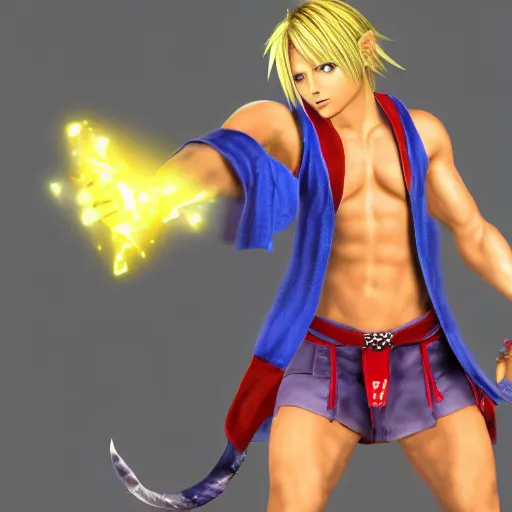 Prompt: tidus from final fantasy x fighting against obama digital art concept render