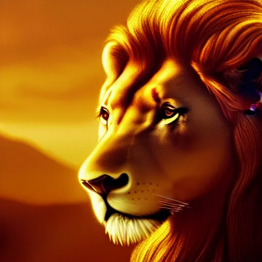 Image similar to Majestic lion, atmospheric lighting, painted, intricate, volumetric lighting, beautiful, rich deep colours masterpiece, golden hour, sharp focus, ultra detailed, by Leesha Hannigan, Ross Tran, Thierry Doizon, Kai Carpenter, Ignacio Fernández Ríos