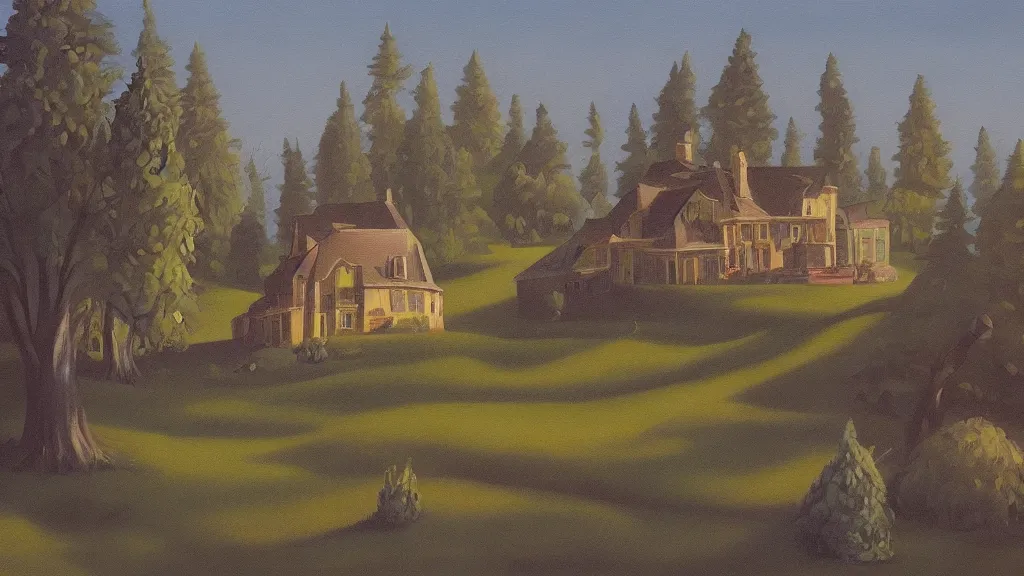 Prompt: a beautiful painting by Charles Addams of a house on a lonely hill, trending on artstation