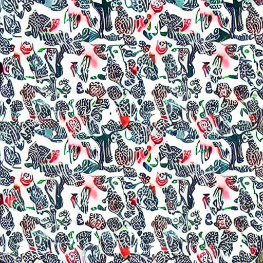 Prompt: thom yorke's face, whimsical repeating wallpaper pattern