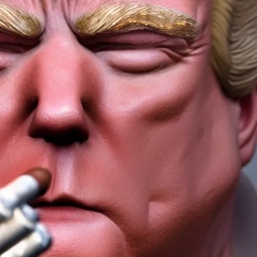 Prompt: a high quality photo of donald trump smoking a cigar, anatomically accurate eyes, 3d scene, render, ultra realistic, artstation, cgsociety