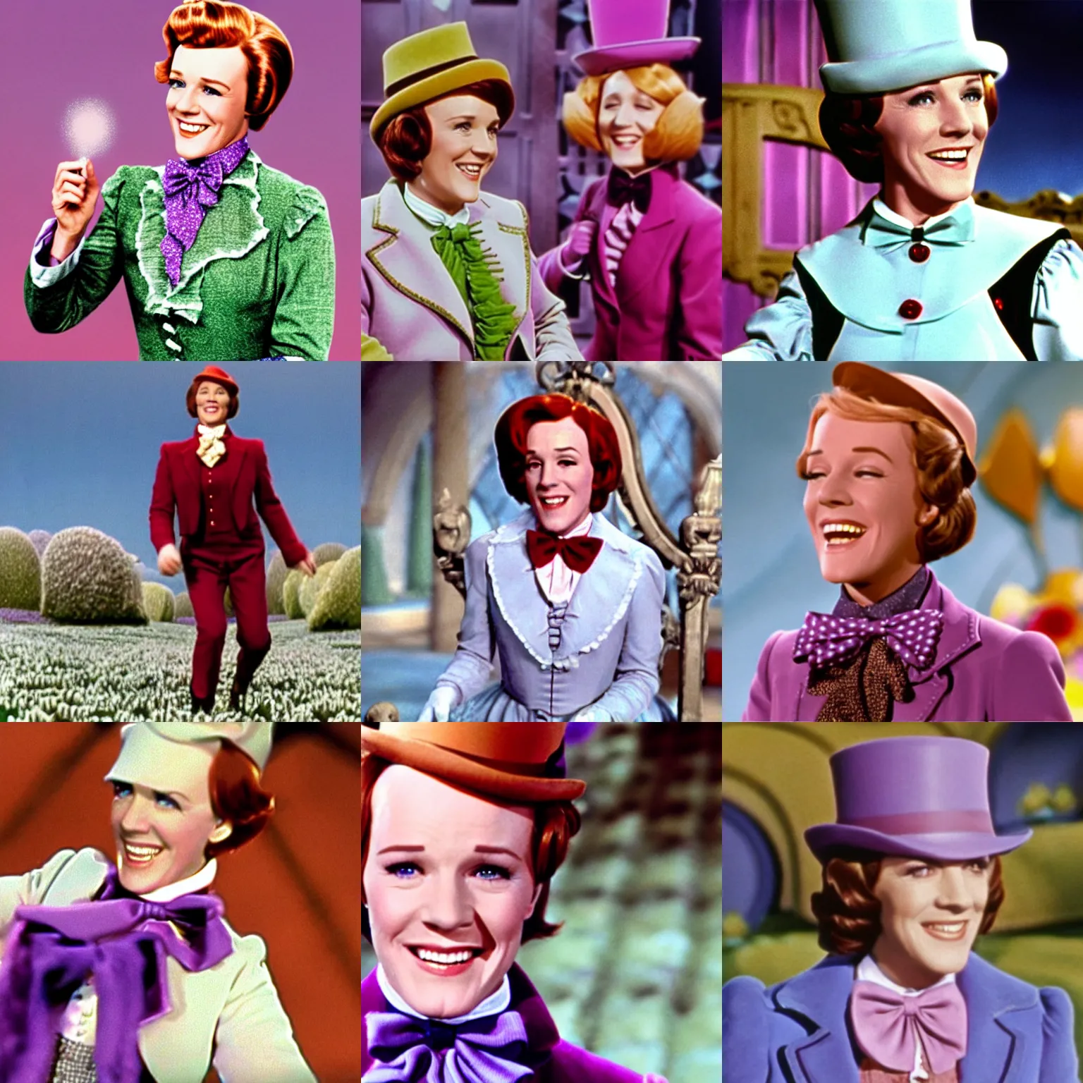 Prompt: film still of julie andrews as willy wonka