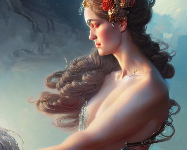 Prompt: portrait of a seductive and powerful aphrodite, detailed intricate illustration, detailed illustration, hd, 4 k, digital art, overdetailed art, by greg rutkowski, by loish, complementing colors, trending on artstation, deviantart