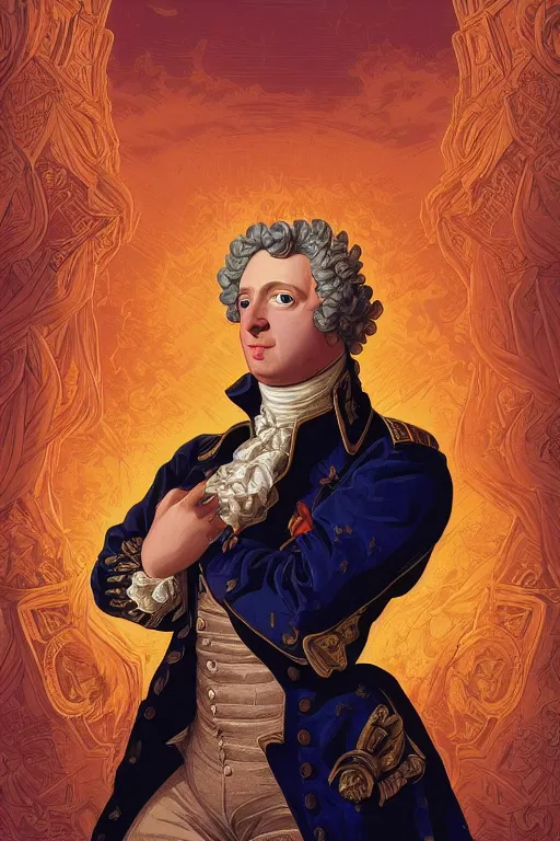 Image similar to vaporwave Dan Mumford style (portrait of Louis xv) in the style of rococo Rob Lefield and Dan Mumford Dan Mumford Dan Mumford, Dan Mumford, Greg rutkowski, trending on artstation, digital art, surrealism, macro