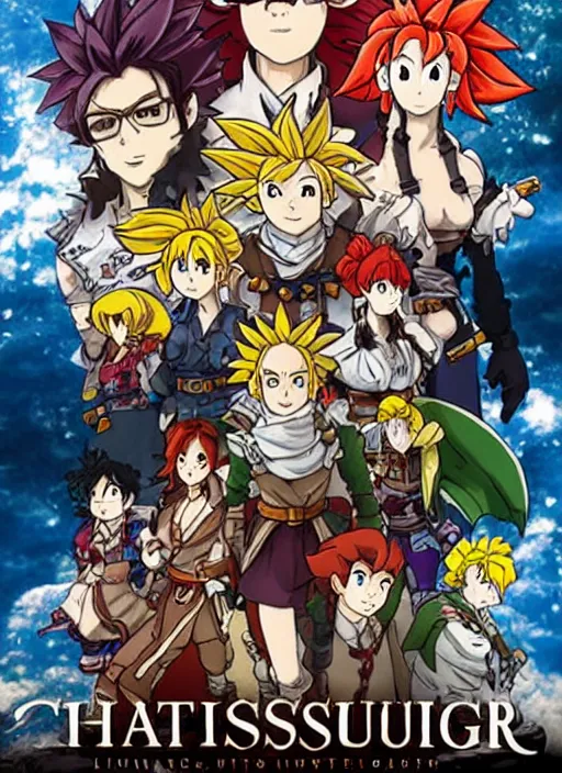 Prompt: epic movie poster for the live action adaptation of chrono trigger, glorious, can't wait, infinite hype, nostalgia