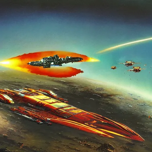 Prompt: big weird spaceship, peter elson, chris foss, john berkey, tony roberts, jim burns, don davis