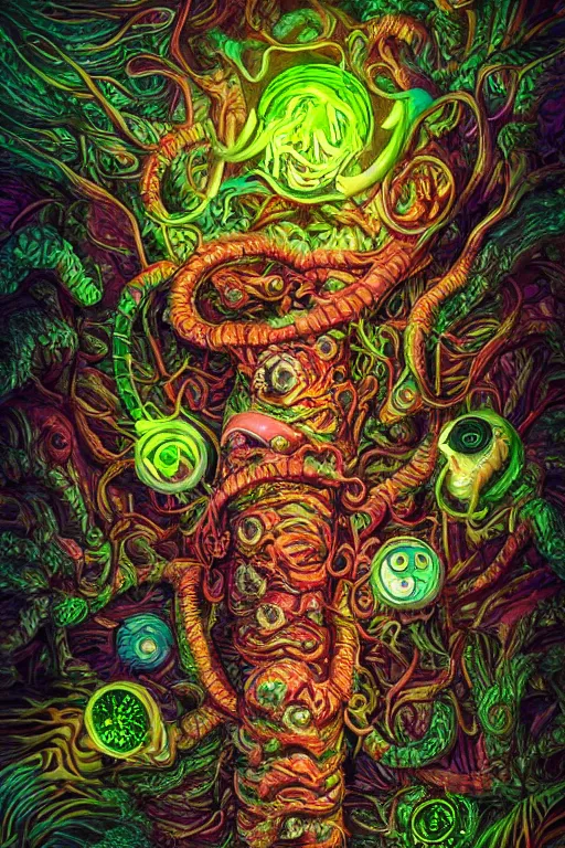 Image similar to creature sushi roots cactus elemental flush of force nature micro world fluo light deepdream a wild amazing steampunk baroque ancient alien creature, intricate detail, colorful digital painting radiating a glowing aura global illumination ray tracing