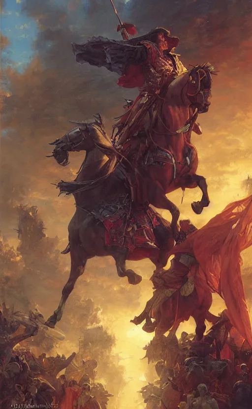Image similar to the last knight stands victorious by adrian smith and delphin enjolras and daniel f. gerhartz and pierre auguste cot and marc simonetti