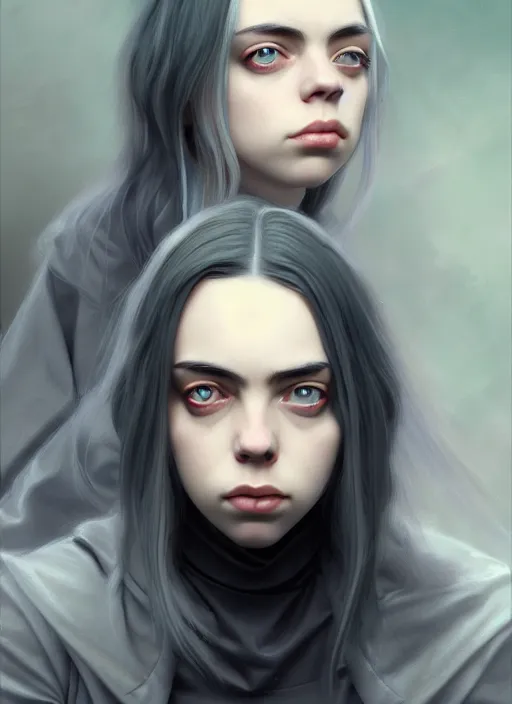 Prompt: Overlord Billie Eilish, highly detailed, digital painting, artstation, concept art, sharp focus, illustration, art by wlop and Edmund Bliar Leighton and Charlie Bowater