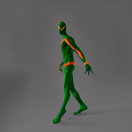 Prompt: moody atmospheric render of an orange and green spiderman by wlop made with unreal engine