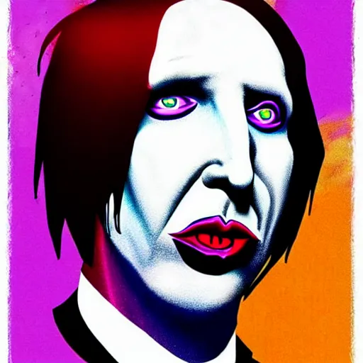 Image similar to graphic illustration, creative design, marilyn manson as willy wonka, biopunk, francis bacon, highly detailed, hunter s thompson, concept art