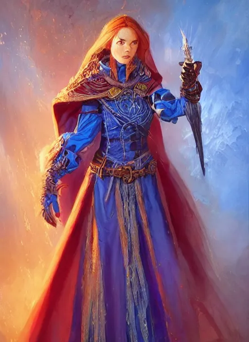 Prompt: bright blue cloak female priest, ultra detailed fantasy, dndbeyond, bright, colourful, realistic, dnd character portrait, full body, pathfinder, pinterest, art by ralph horsley, dnd, rpg, lotr game design fanart by concept art, behance hd, artstation, deviantart, hdr render in unreal engine 5