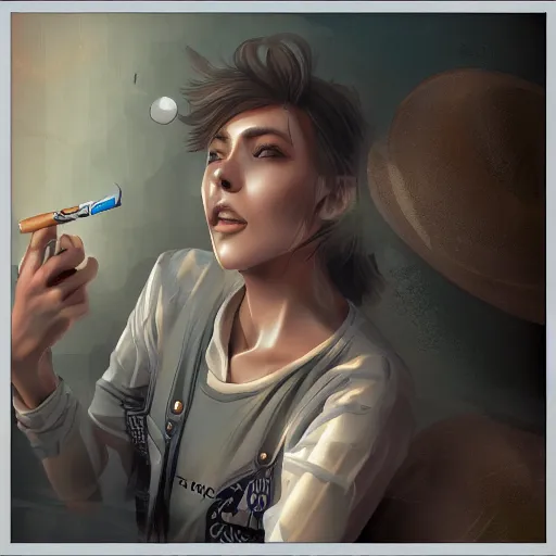 Image similar to drowning past regrets in tea and cigarettes, artstation, cgsociety