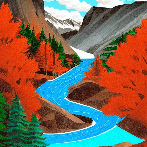 Image similar to a beautiful landscape, rivers and mountains, illustration, digital art by laura price