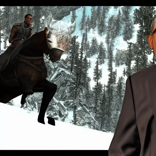 Image similar to a screenshot of barack obama in skyrim