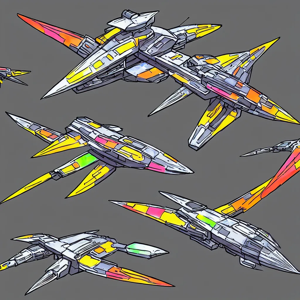 Image similar to combat spaceship concept art colorful