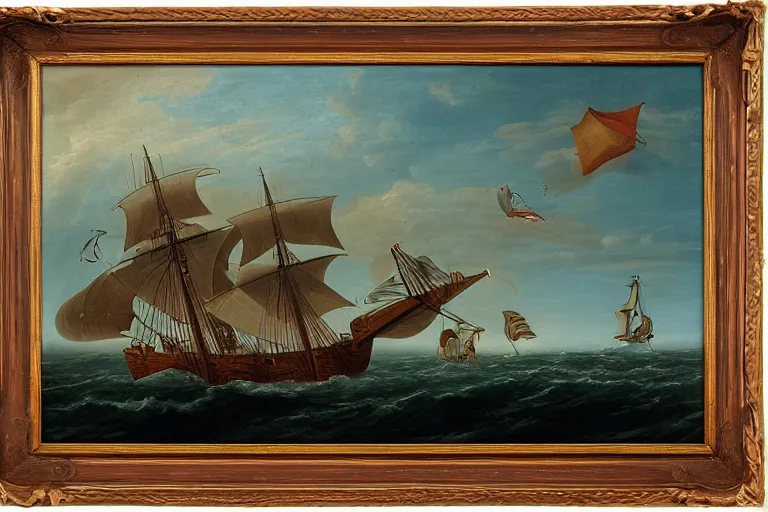 Prompt: an old 1 8 th century boat chasing a whale, the boat is filled with football players, the whale tail breaks the surface american oil painting in a frame