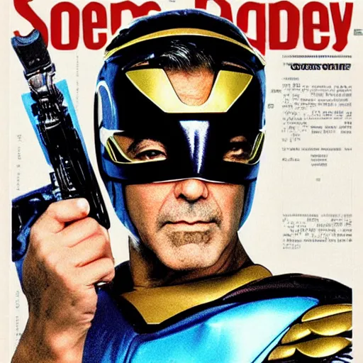 Image similar to george clooney as the newspaper power ranger, digital photography, highly detailed