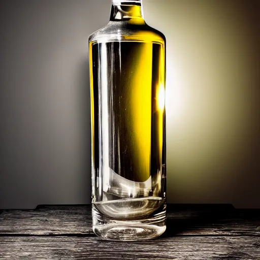 Prompt: an award winning photo of a glass vodka bottle inspired by a propane cylinder, studio lighting, 50.0mm