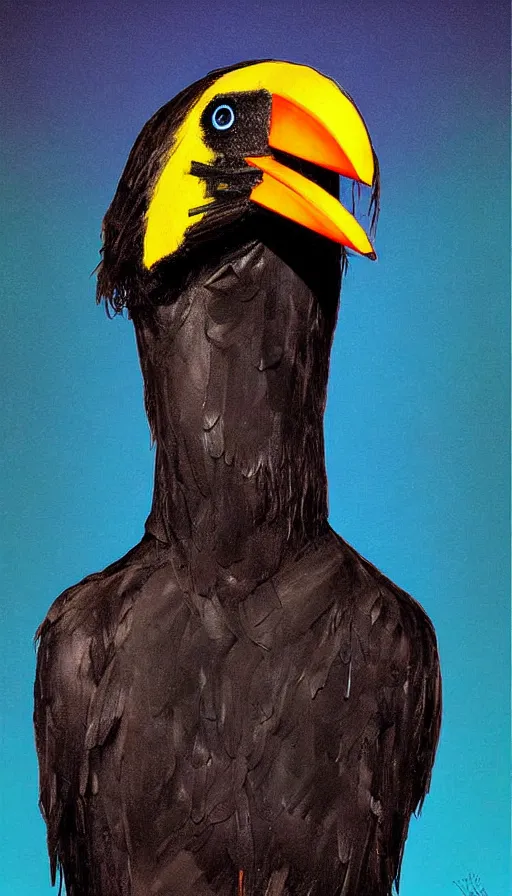 Image similar to epic professional digital art of humanoid crow by julia deville, lisa roet, sam leach, sidney nolan, and peter booth