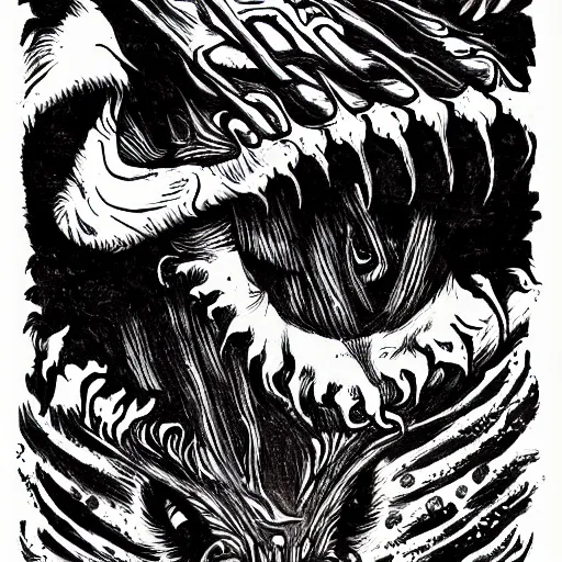 Image similar to werewolf in the style of Junji Ito and HR Giger