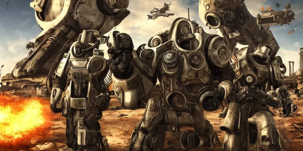 Image similar to campaign poster of brotherhood of steel from fallout : new vegas game