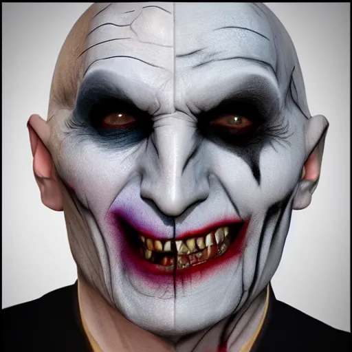 Prompt: voldemort with joker makeup, photorealistic, hd