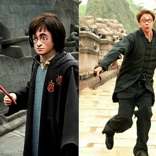 Prompt: harry potter vs the terminator in ancient china