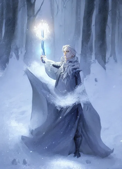 Image similar to a mage casting a frost spell by charlie bowater and john howe