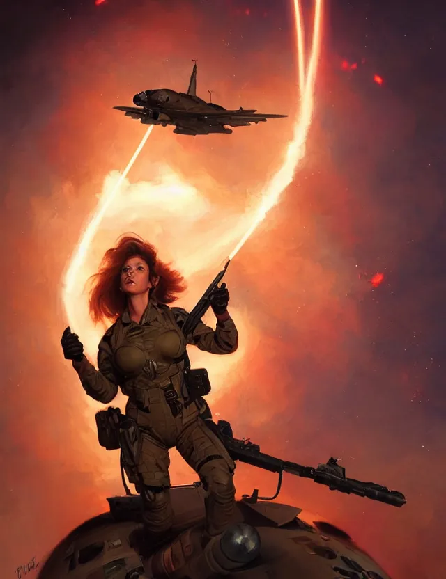 Image similar to a brown - haired woman in a military uniform hovering in the air glowing with red light and crackling energy, by frank fazetta and peter mohrbacher, trending on artstation, digital art, 4 k resolution, detailed, high quality, sharp focus, hq artwork, coherent, insane detail, concept art, character concept, character full body portrait