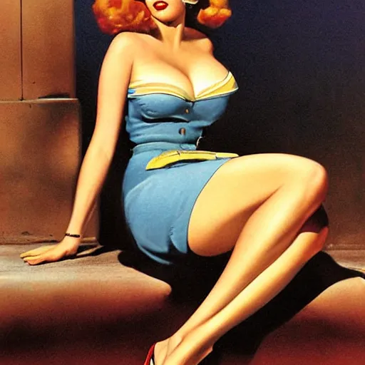 Image similar to woman, city, cars, by gil elvgren, olivia