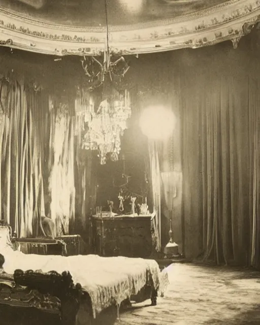 Prompt: the image is a lost hollywood film still 1 9 0 0 s photograph of the empress of battle, oaths, and sorrow bedroom. vibrant cinematography, anamorphic lenses, crisp, detailed image in 4 k resolution.