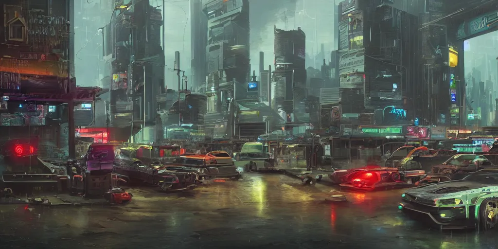 Image similar to a cyberpunk bank heist, background scene from the old city of babylon, concept art, ultra realistic, 8 k, painting, highly detailed, sci - ci, neon, rain, guns, firearms, robbery, a police car burning