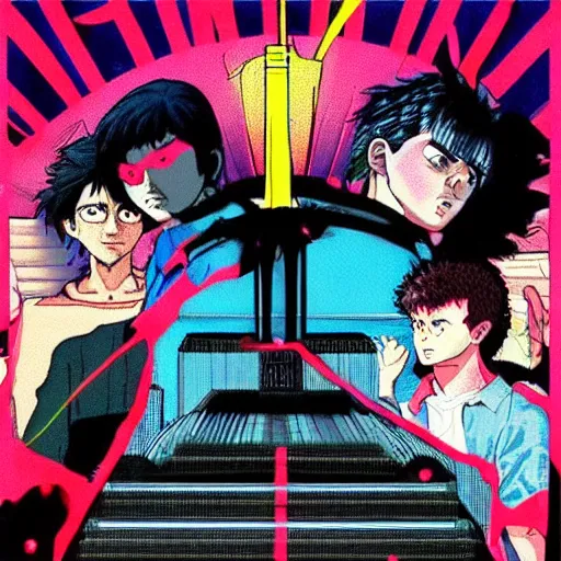 Prompt: Akira (1988) in the style of Electric Feel by MGMT music video
