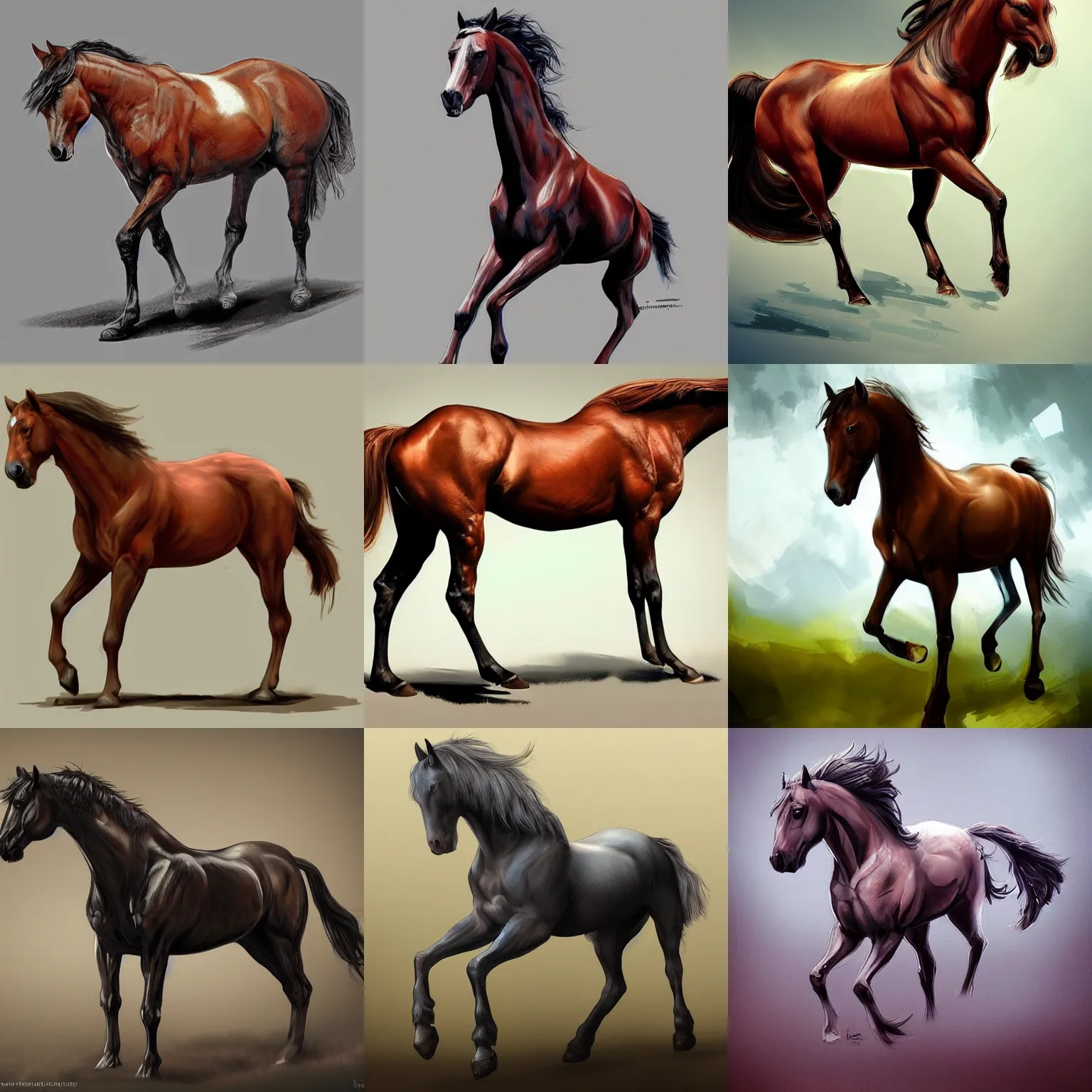 Prompt: a horse, ten!!!!! legs, concept art, digital art, artstation