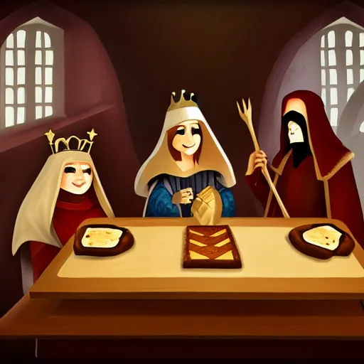 Image similar to medieval toast with king, queen and guests, deviantart, artstation, fantasy