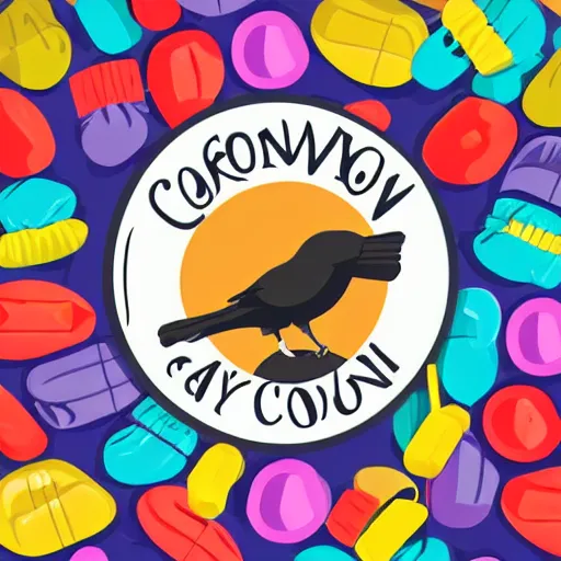 Image similar to logo with a crow on top of a candy, it says candy crow. Vector art by Carolyn Davidson. Vinatge aesthetic. trending on behance. HD