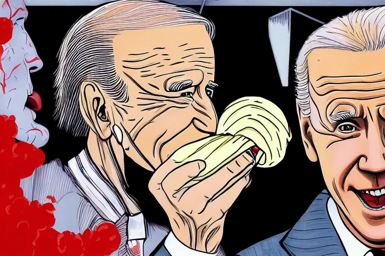 Prompt: Joe Biden insatiable for ice cream, Junji Ito