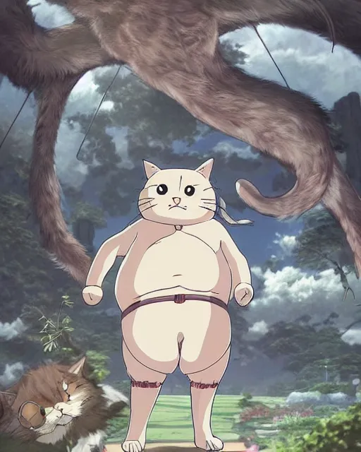 Image similar to fat otaku on the giant cat, funny comic panels, graphic art, rgba, 8 k hd resolution, pinterest, dynamic character, 8 k character details, concept art, 8 k ultra realistic, intricate details, ultra detailed, reduce character duplication, in style of hayao miyazaki