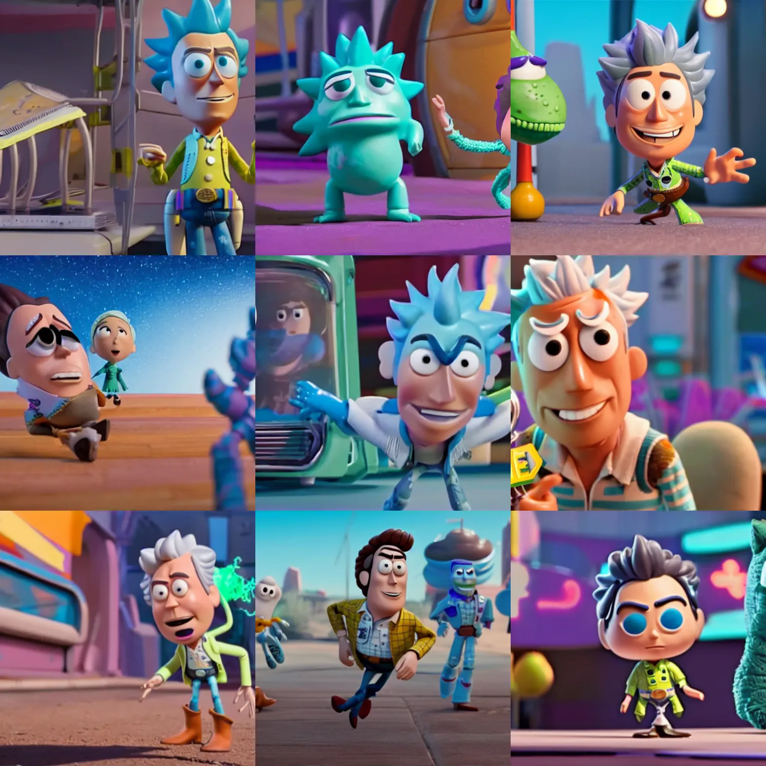 Prompt: cinematic still of a rick sanchez funko pop in toy story
